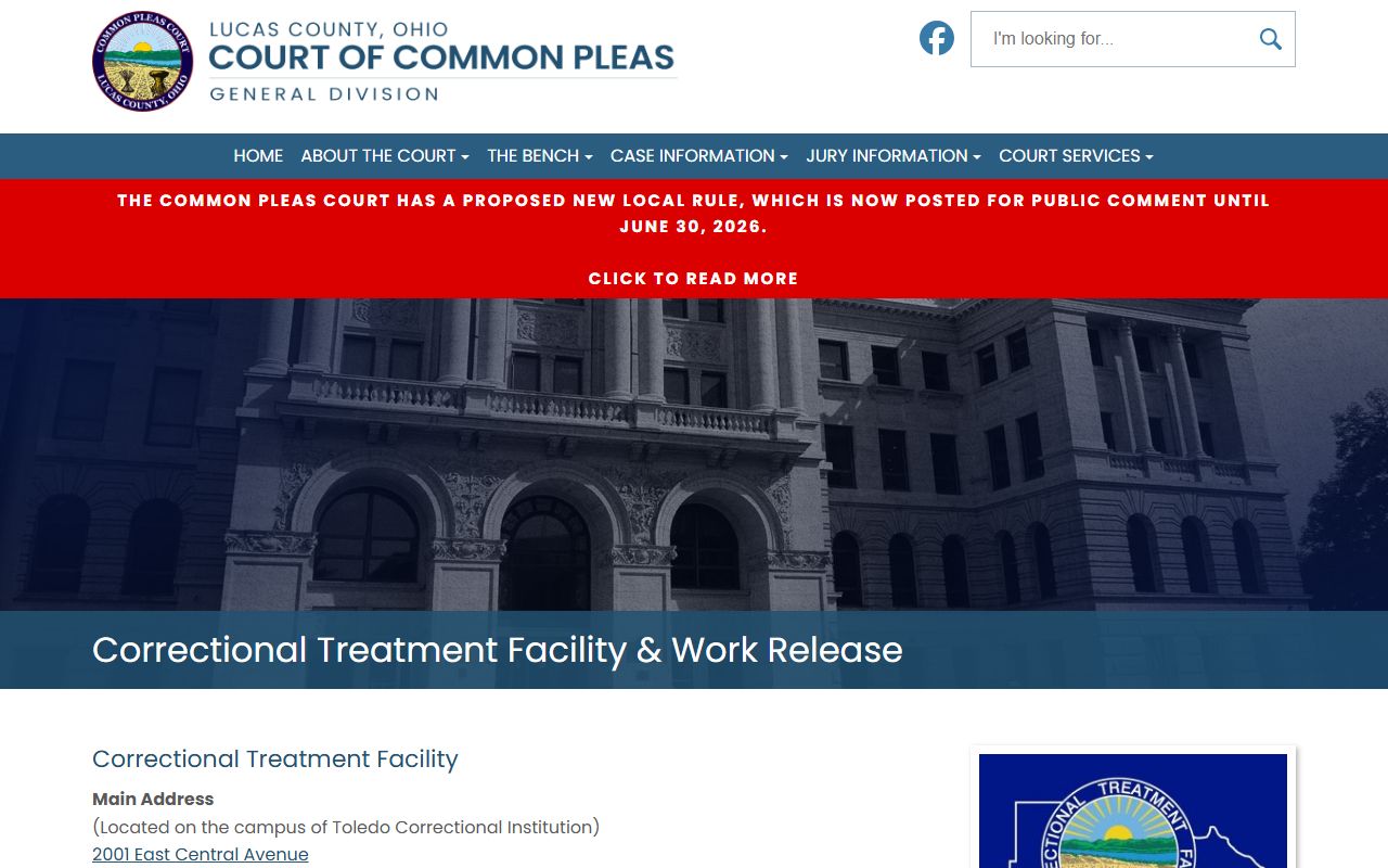 Lucas County Correctional Treatment Facility and Work Release custody program page