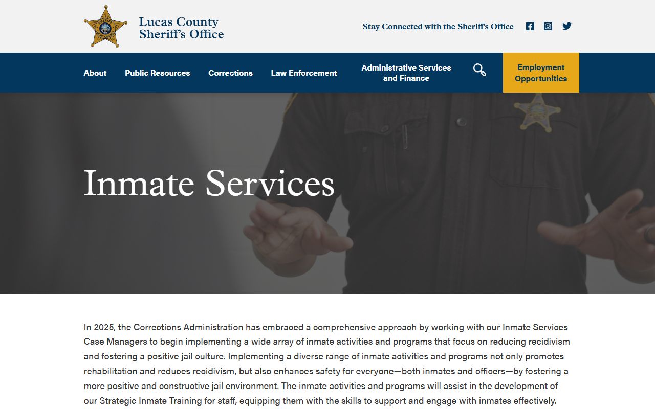 Lucas County inmate services visitation and commissary information